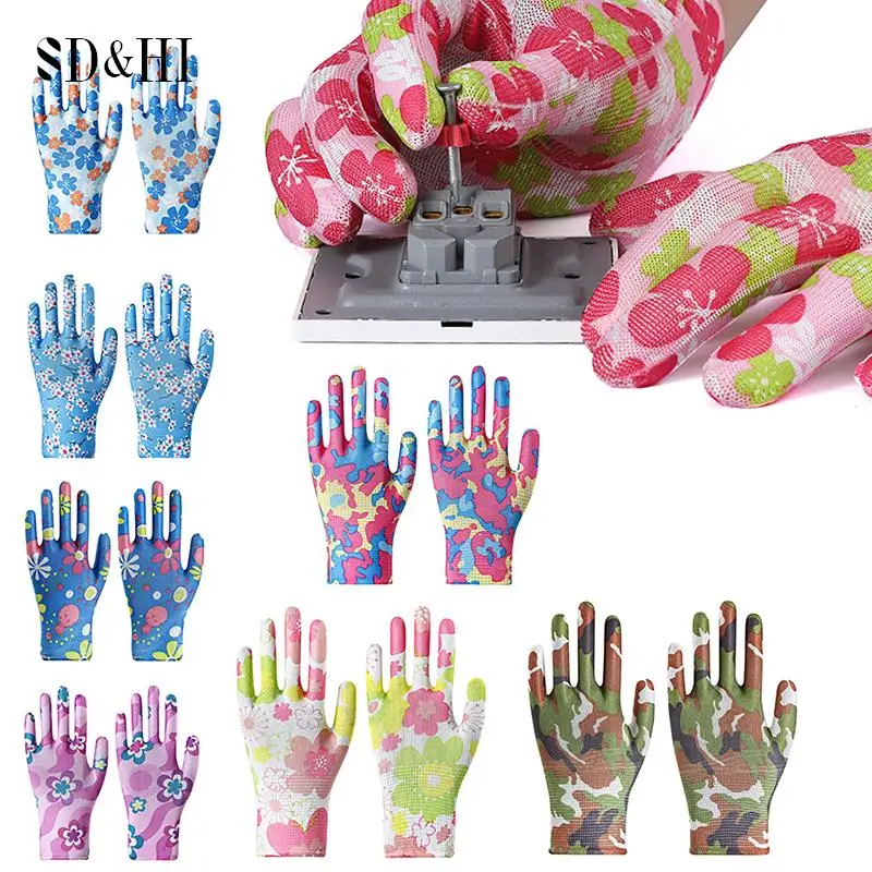 

1Pair Garden Gloves Floral Gardening Gloves Women Non-Slip Working Gloves With Palm-Coated For Yard Cleaning Planting Working