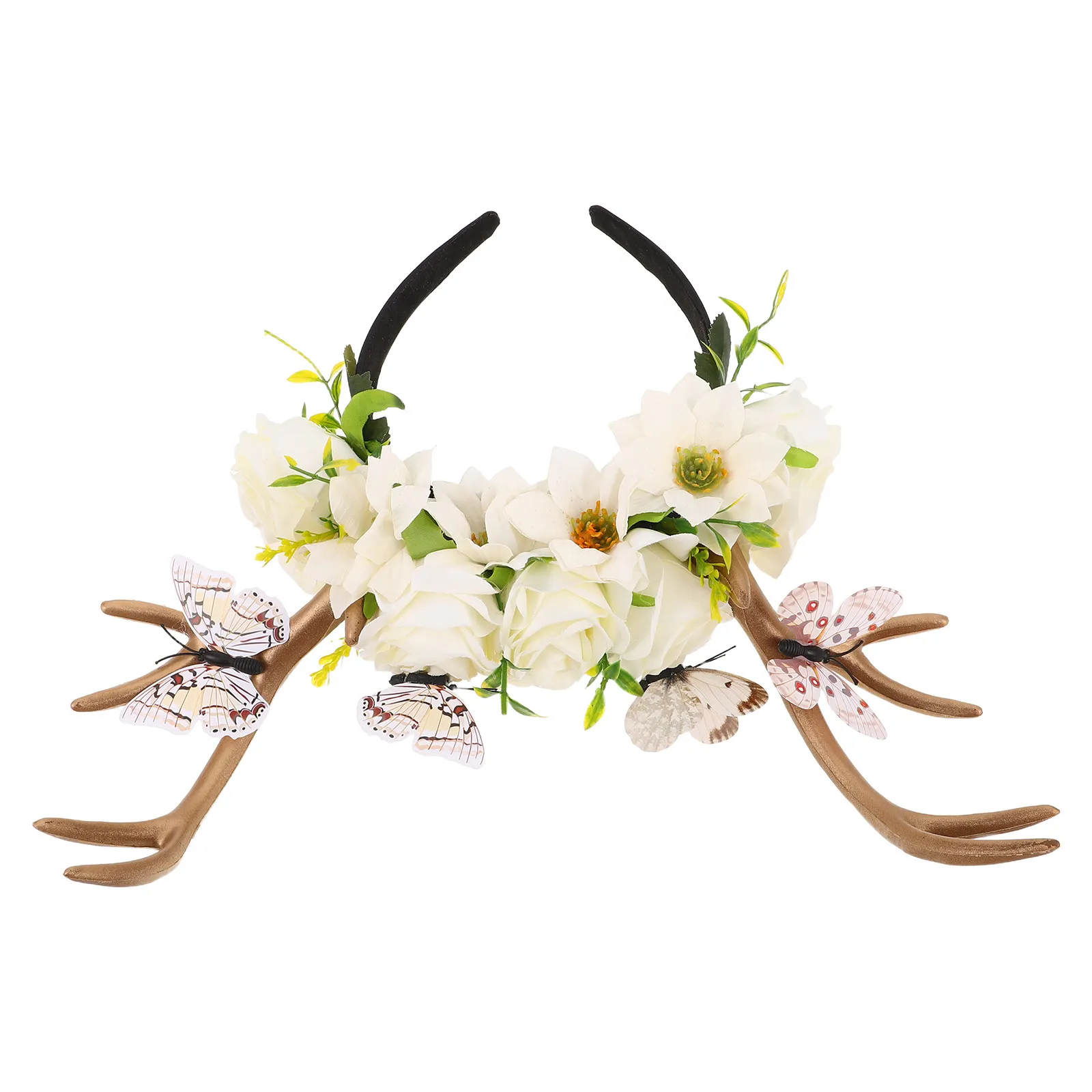 Exaggerated Butterfly Floral Deer Antler Headband Lightweight Party Headwear Holiday Reindeer Costume Cosplay Accessory