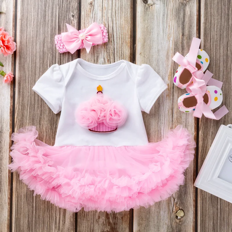 Baby Girl Dresses 1st Birthday Dress Lace Tutu Party Dress Valentine\'s Day Infant Newborn Jumpsuit Dress+Headband Gift Sets