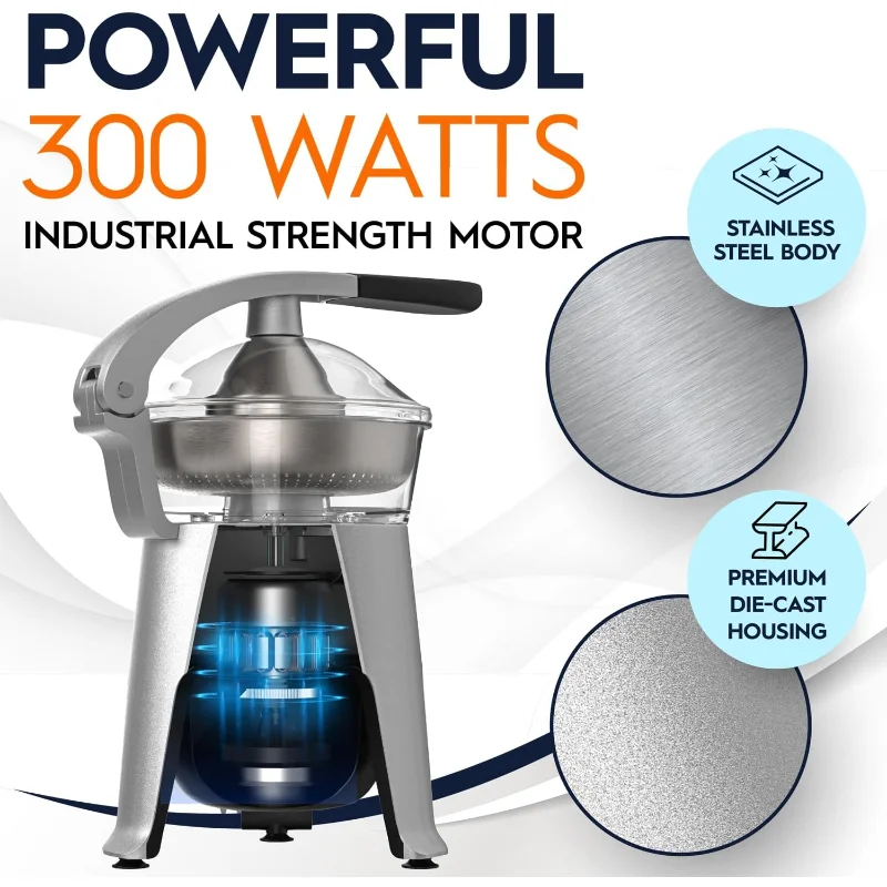 عصارة الحمضيات الكهربائية من الفولاذ المقاوم للصدأ من يورولوكس، للبرتقال والليمون والجريب فروت |   300 واط من السلطة