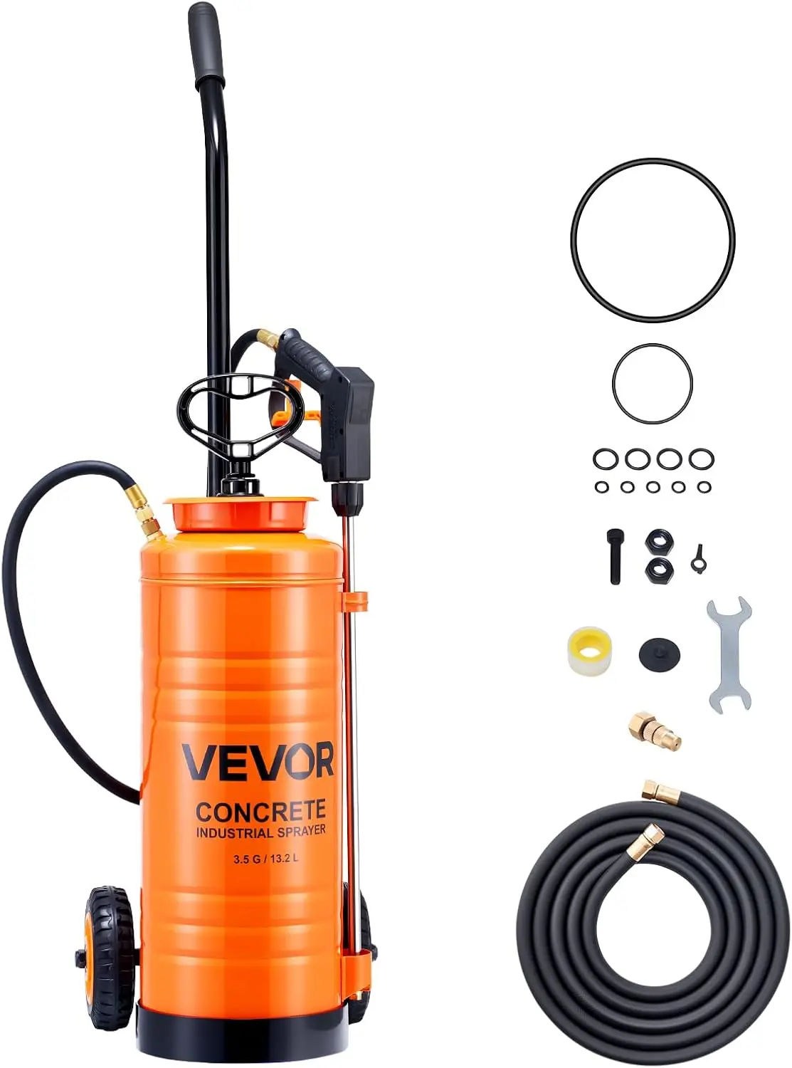 Industrial Concrete Sprayer with Wheeled Cart, 3.5 Gallon Stainless Steel Sprayer, Heavy Duty Tri-Poxy Pump Sprayers, 20.5