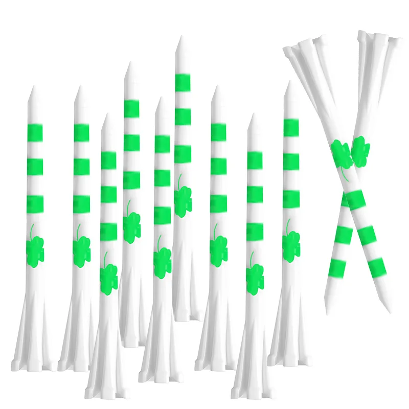 Onbreekbare golftees van plastic, 30/50 stuks per verpakking, stijlvol klavertjevier-patroon met 5 tanden en gestreept ontwerp voor consistente hoogte.