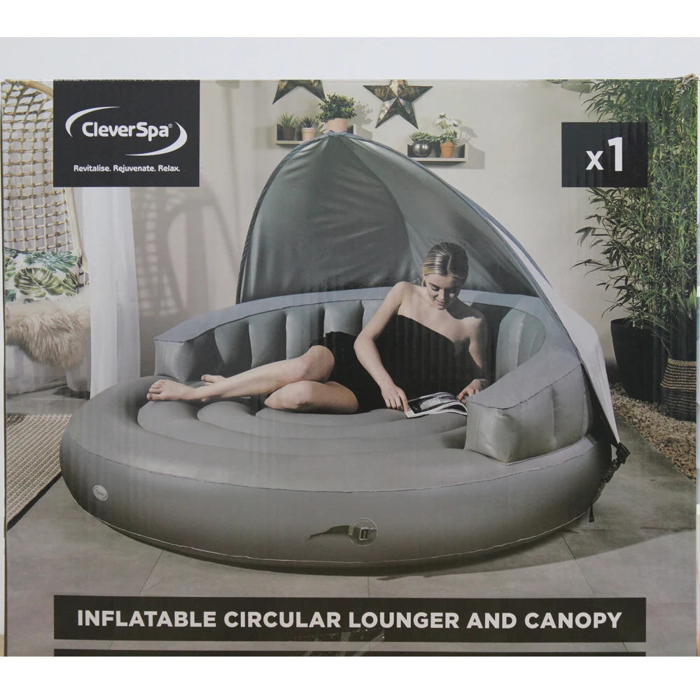 C01 Portable Inflatable Couch with Sunshade Foldable Air Sofa Hammock Easy Setup for Outdoor & Pool Use