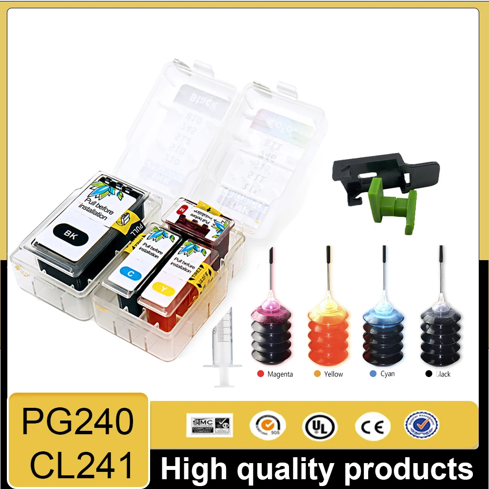 Kit de Recarga de Cartuchos Inteligentes PG240 CL241 para Canon Pixma MG2120 MG2220 MG3120 MG3122 MX372 MX392 MX432 MX439