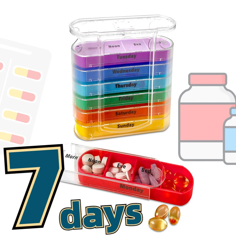 

Weekly 7 Days Pill Box 28 Compartments Organizer Plastic Medicine Storage Moisture Proof Medicine Box for Home Travel Portable