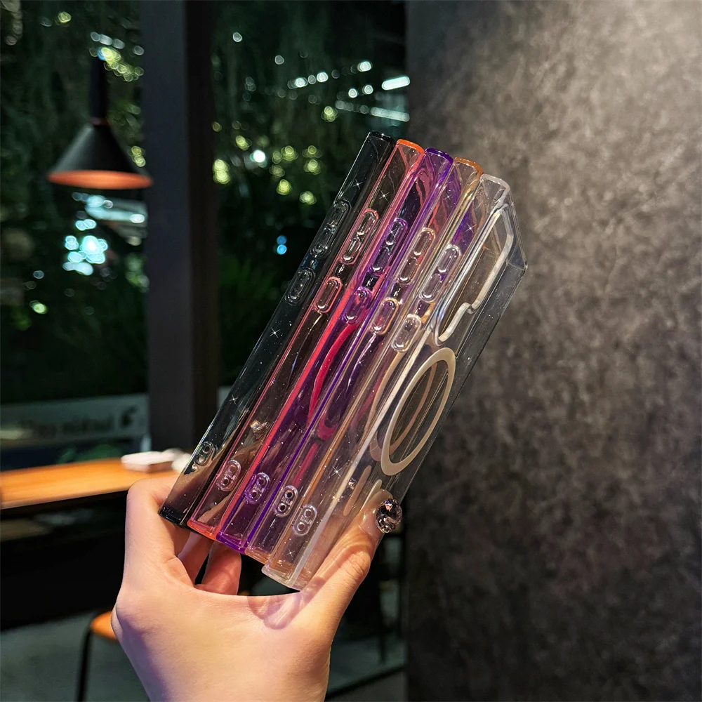 Funda de teléfono magnética transparente con purpurina súper dura para Samsung Galaxy S25 Ultra S24FE S23 S22 Funda protectora delgada Funda S23