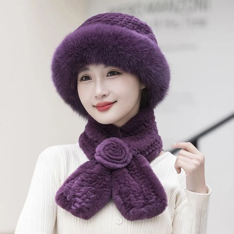 A woolen hat for women to keep warm in winter basin versatile fisherman's and scarf set middle-aged elderly mothers