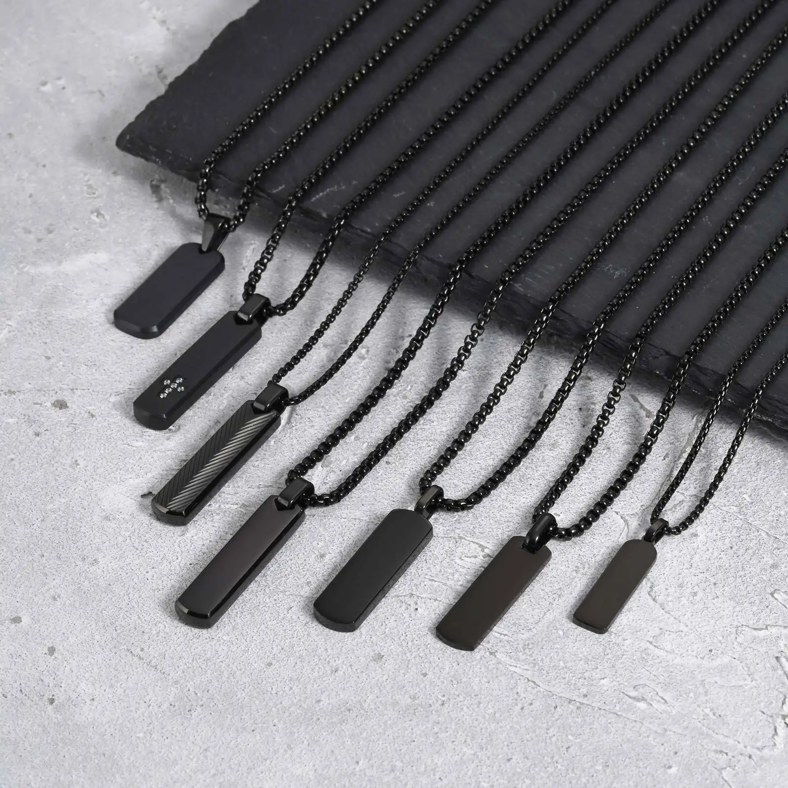 

Vnox Stainless Steel Vertical Bar Necklaces for Men Boys, Black Simple Metal Pillar Pendant, Casual Neck Collar Accessory Gift