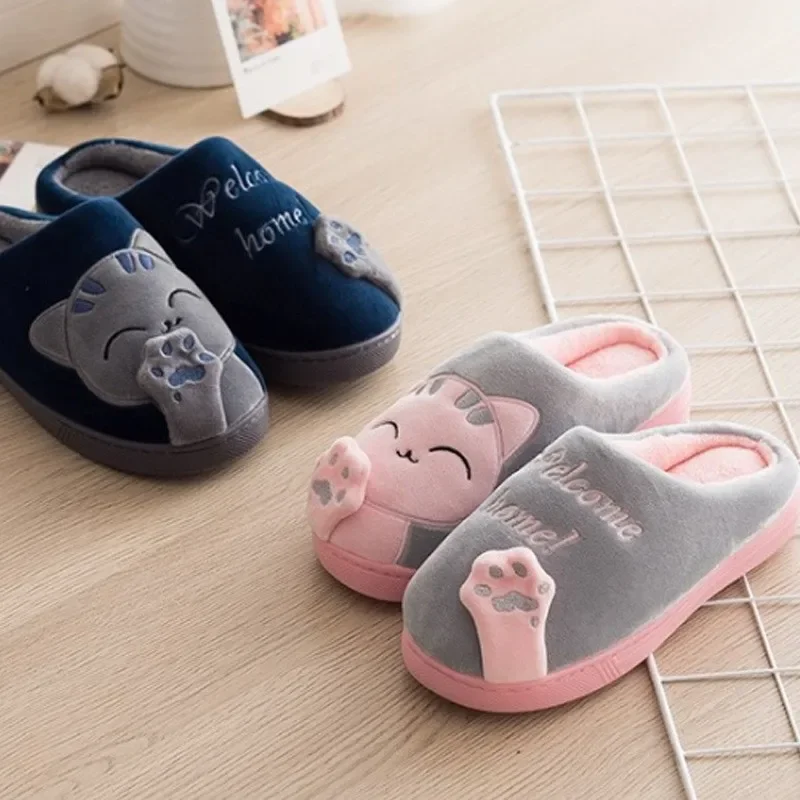 Winterwarm Home Indoor Cotton Slippers For Men Women Parent-child Family Style Cute Cat Design Cross-border Stock Available