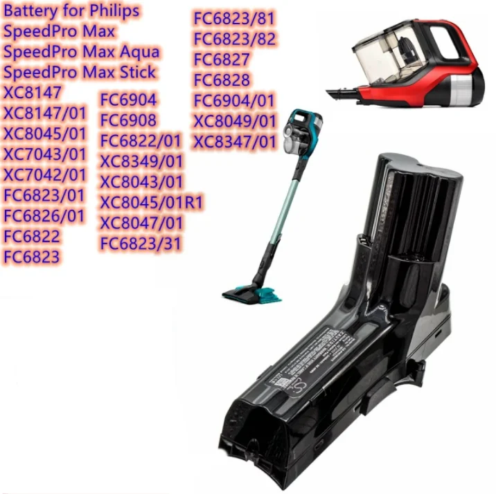 Vacuum Cleaner Battery for Philips SpeedPro Max Aqua Stick,FC6822,FC6823,FC6826/01,FC6827,FC6828,FC6904,FC6908,XC8147,XC8045/01