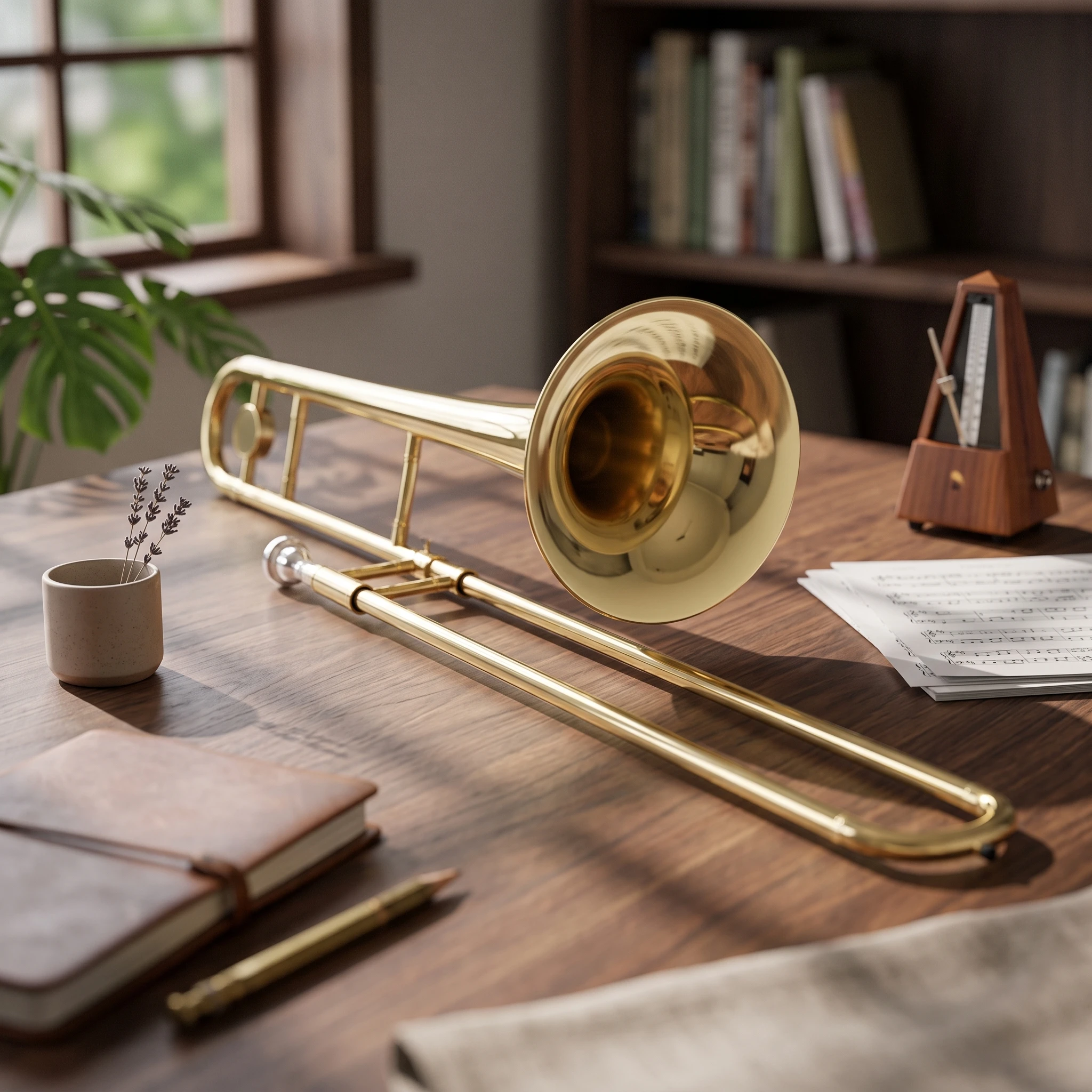 B-Flat Brass Slide Instrument with Case Open Wrap B and B Brass Slide Instrument Instrument Responsive Clear for Students