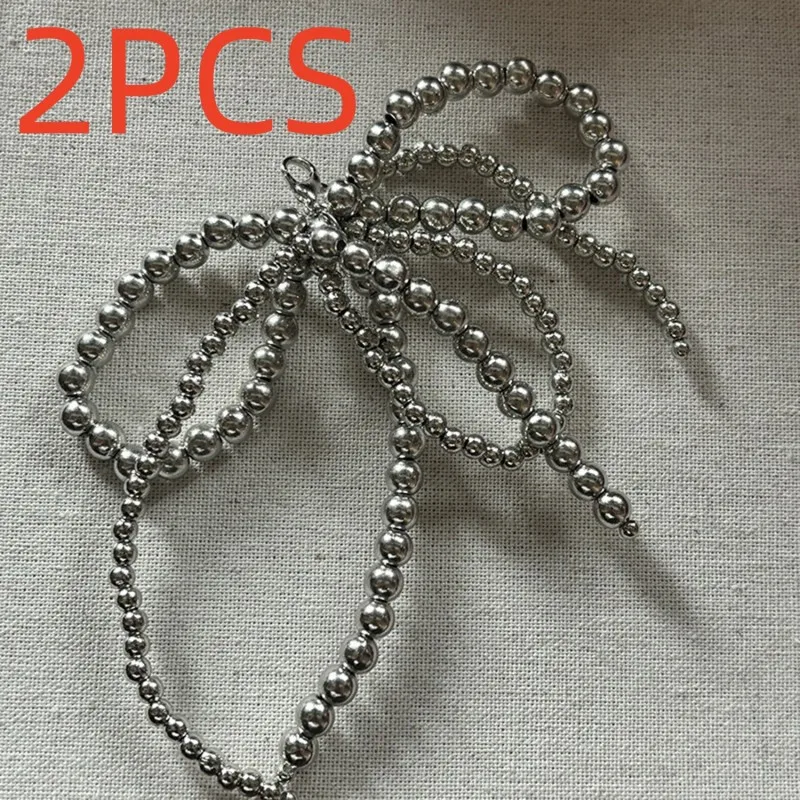 2 PCS Fashion Pearl Bow Knot Shoelace Accessories Silver Color Bow Shoe Sneakers Decorations Chain Jewelry