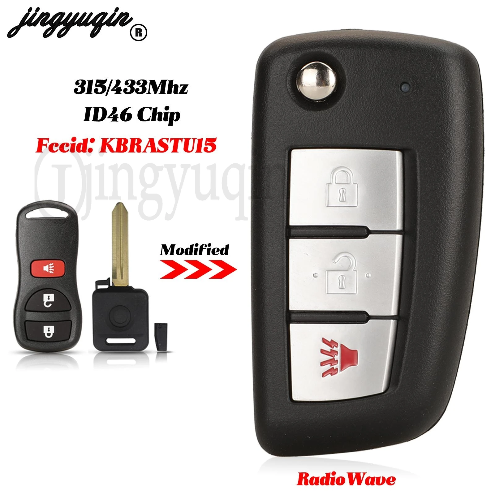 jingyuqin For Infiniti FX35 FX45 QX4 Armada Frontier Murano Teana X-trail FOB 315/433MHz ID46 Chip KBRASTU15 Remote Car Key