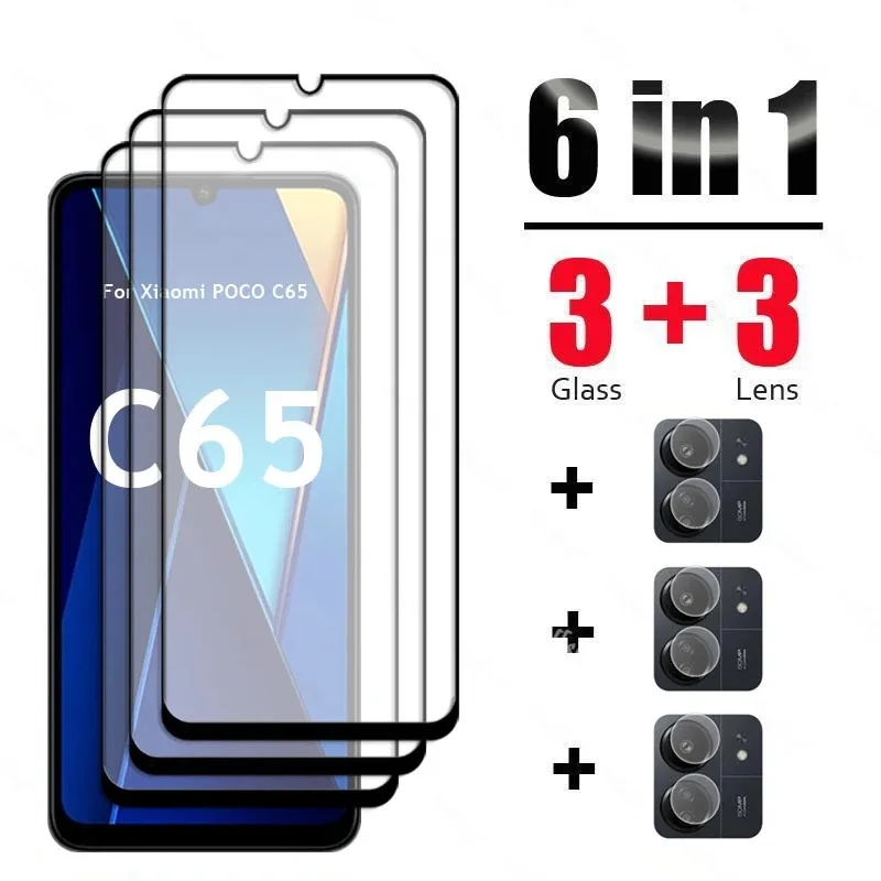 

6 In 1 For Xiaomi POCO C75 Glass Tempered Film POCO C65 Glass Full Cover Screen Protector Camera Film Xiaomi POCO C65Glass