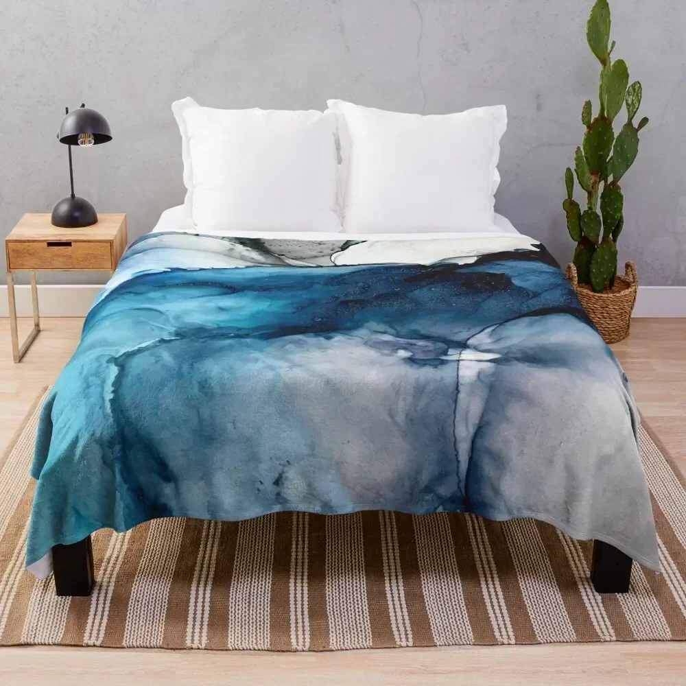 White Sand Blue Sea - alcohol ink painting Throw Blanket valentine gift ideas Hairys For Decorative Sofa Blankets