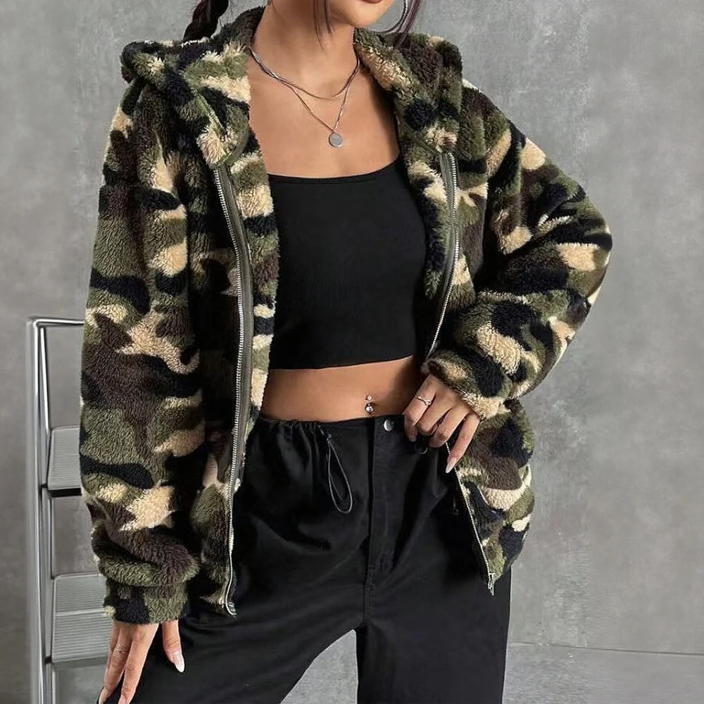 

Women's Double-Sided Plush Hooded Cardigan Casual Zipper Jacket European American Style Hot-Selling Autumn Winter Outerwear