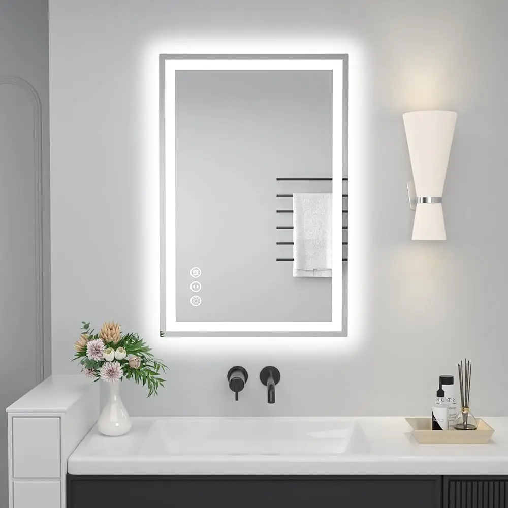 

36 "X 24" светодиодное зеркало для ванной комнаты с подсветкой, противотуманное, с регулируемой яркостью, подсветкой + умное зеркало с передней подсветкой, туалетный столик для ванной комнаты с подсветкой