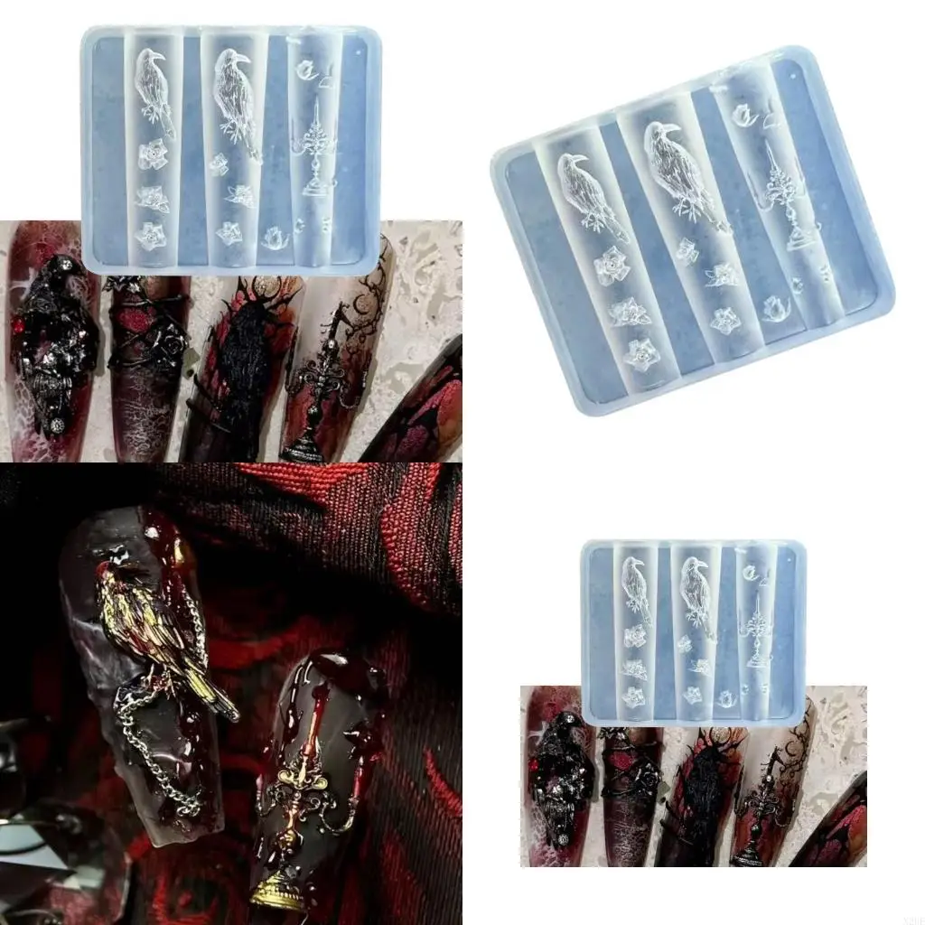 

N2UE Silicone Mould Gothics Crow Rose Template for Personalize Art Designs