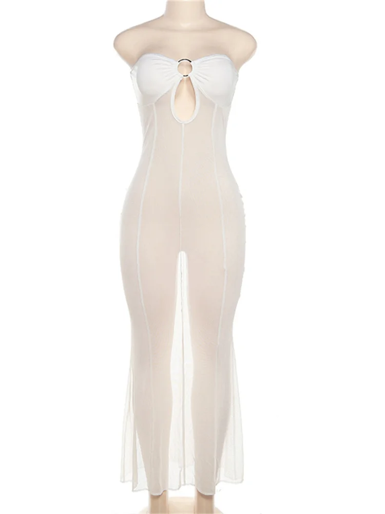 فستان Whatiwear الشبكي المرقعة للنساء مثير على شكل حرف v شفاف من خلال حمالة مجوفة مرنة لقضاء العطلات والنوادي والحفلات الطويلة #6