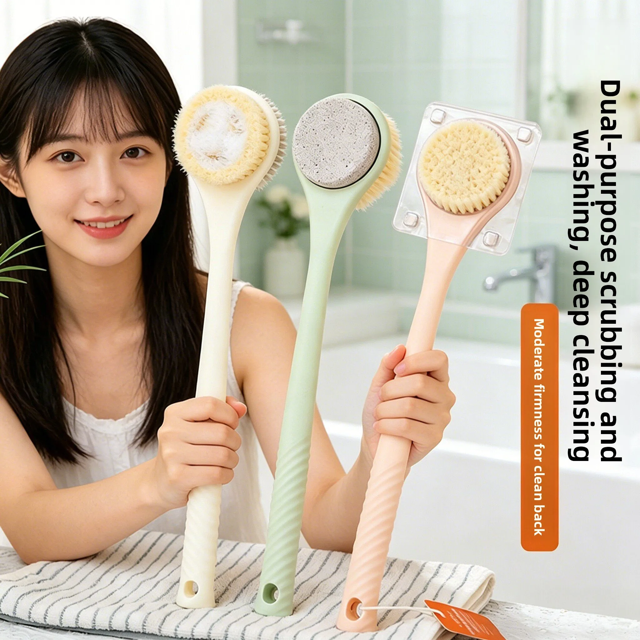 Double-Sided Long-Handled Bath Brush Exfoliating Mud Scrub Back Cleaning Tool Personal Hygiene Body Care Tool Household Item