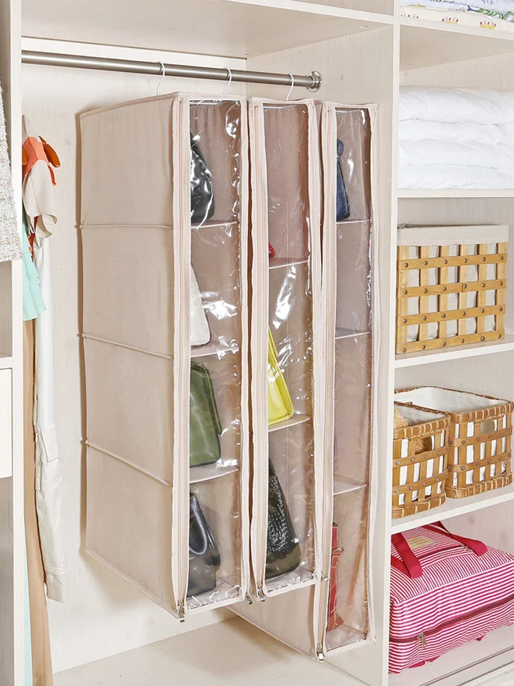 Wardrobe transparent bag storage hanging bag fully enclosed dustproof fabric multi-layer wardrobe organizing artifact hanging