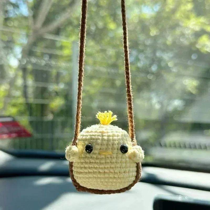 1pc Handmade Car Mirror Decor Hanging Cartoon Animal Car Rearview Mirror Crochet Swing Pendant Ornament Gift Cute Car Accessory