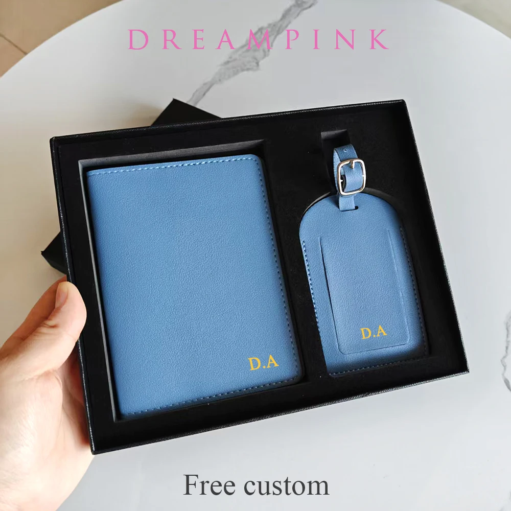 

Luxury Personalize Letters Passport Cover Luggage Tag Set With Gift Box Custom Name DIY Travel Accessories Present Souvenir