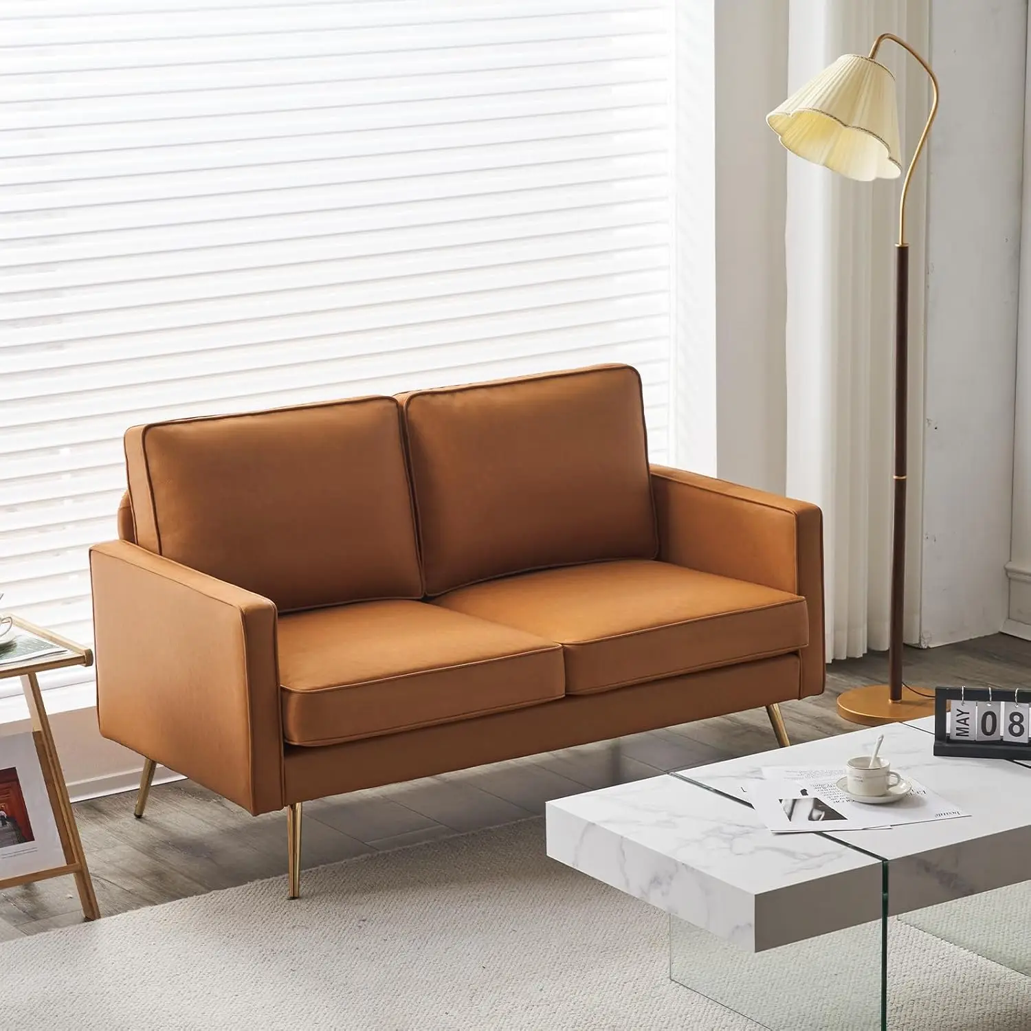 Vingli-Loveseat Moderno de Couro PU, Sofá Pequeno, Sofá Profundo, 2 Lugares, Sala de Estar, 56"