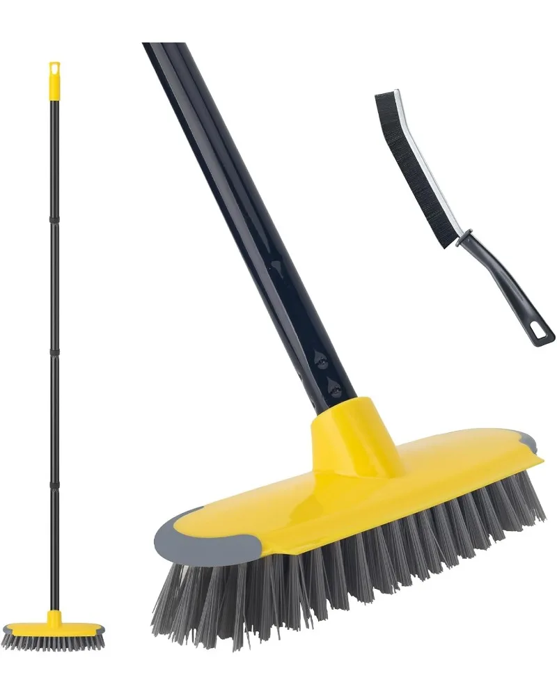 

Deck Brush with Long Handle, Floor Scrub Broom for Shower, Outdoor Scrubber for Carpet, Boat, Patio, Garage, Concrete Cleaning
