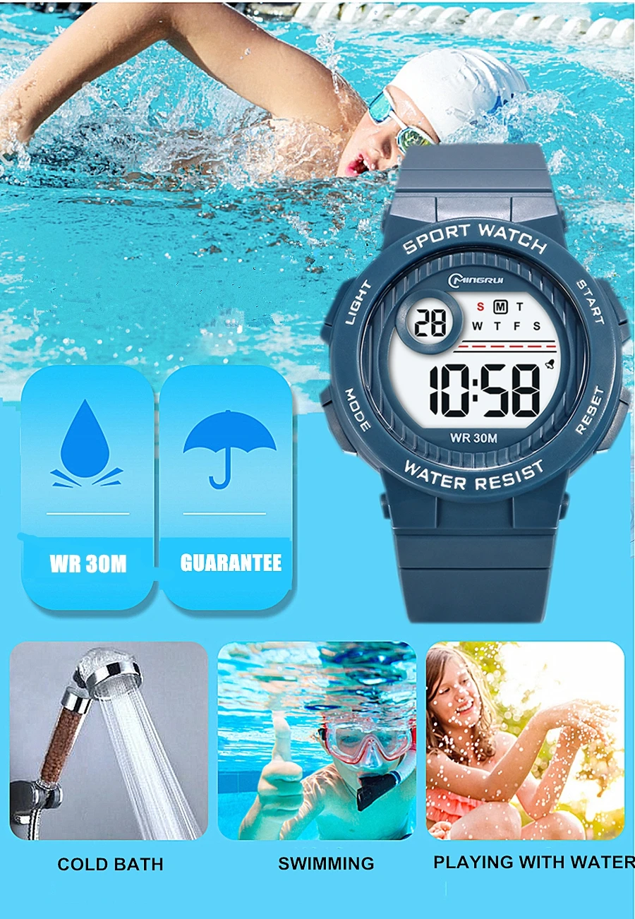 Kids Sport Watches Blue Sport Children Digital Watch For Boys Girls 30M Waterproof Alarm Stopwatch Student Electronic Wristwatch