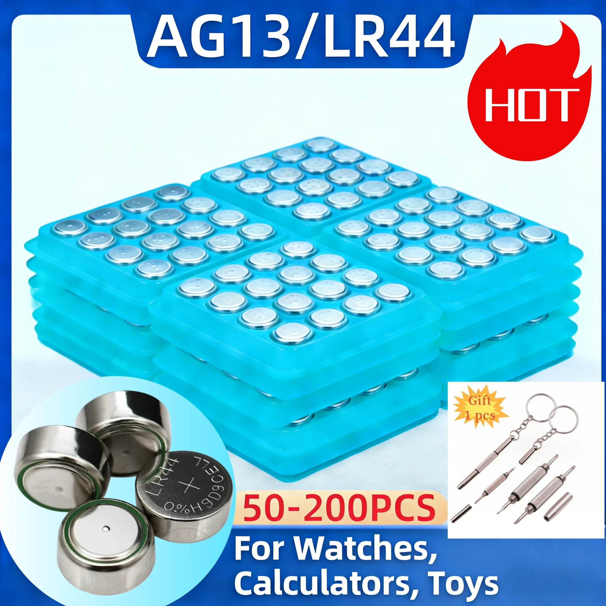 50-200 Piezas de Baterías de Botón AG13 LR44, AG10, AG4, AG3, LR1130, LR41, 377, LR626, Baterías Alcalinas para Relojes, Juguetes y Controles Remotos