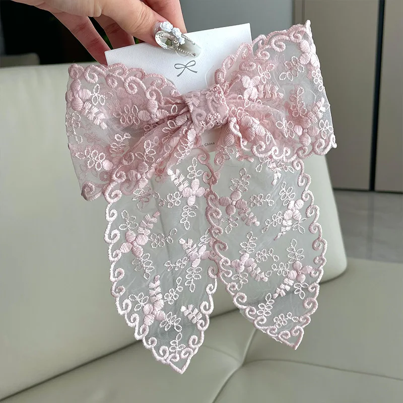 Embroidery Lace Bow Hair Clips For Women Girls Sweet French Hair Barrette Accessoires