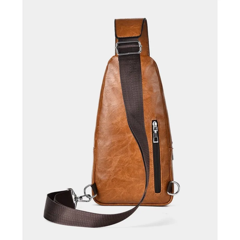 Men Chest Bag PU Leather Belt Sling Chest Pack Crossbody Bags Male Business Messenger Shoulder Bag Couple Chest Bag Gift for Men