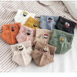 10 Pairs Funny  Short Socks Kawaii Women's Ankle Socks Set Expression Spring Cartoon Face Embroidery Summer Cute Cotton Female