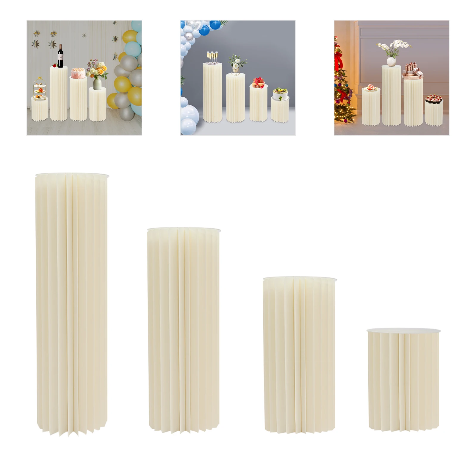 4Pcs Foldable Cardboard Centerpiece Display, Cylinder Flowers Stand, Columns Display for Wedding Party Garden Decoration