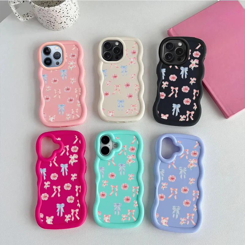 

Bow And Flower Fashion Wave Phone Case For iPhone X XR XS SE 4 11 12 13 14 15 16 16E 17 AIR PLUS PRO MAX Soft Cover
