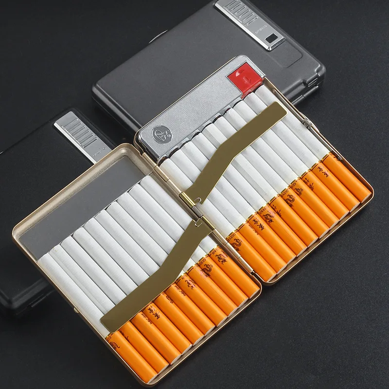 Creative Flip-top Iron Clip 20-pack Rechargeable Cigarette Case Lighter Portable Cigarette Case with Customizable LOGO
