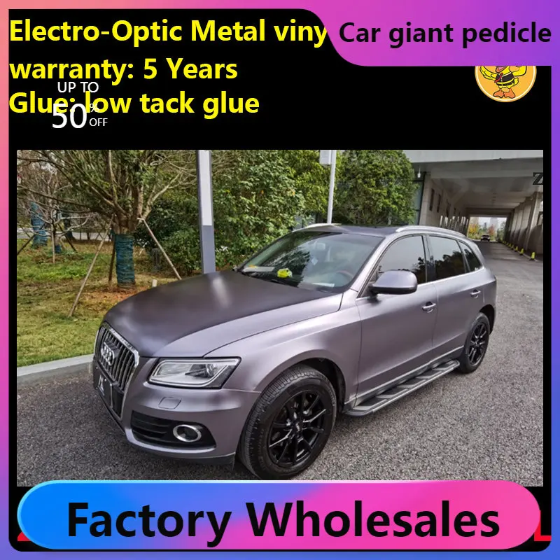 Titanium grey Electro-optical Metal Vinyl Wrap For Car Wrapping Covering Foil Air Bubble Free Low Tack Glue1.52*18M/Roll 5x59ft