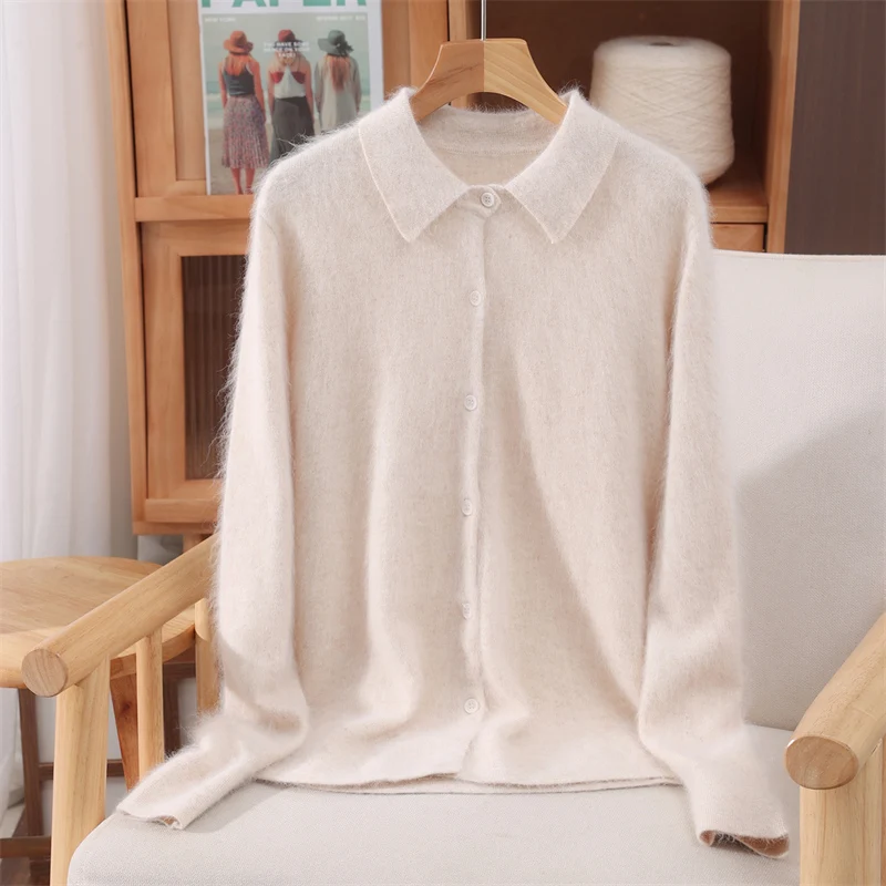 ผู้หญิง Mink CASHMERE เสื้อกันหนาว Turn-Down COLLAR ปุ่มเสื้อสเวตเตอร์ถักฤดูใบไม้ร่วงฤดูหนาวนุ่มเสื้อผ้าที่อบอุ่น 100% Mink CASHMERE เสื้อถักเสื้อ