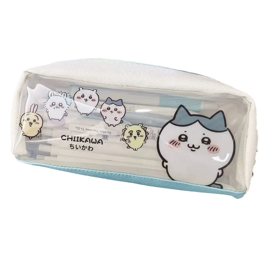 MINISO New kawaii ちいかわ pen bag large capacity cartoon ハチワレ stationery student storage bags anime girl\'s pencil case transparent