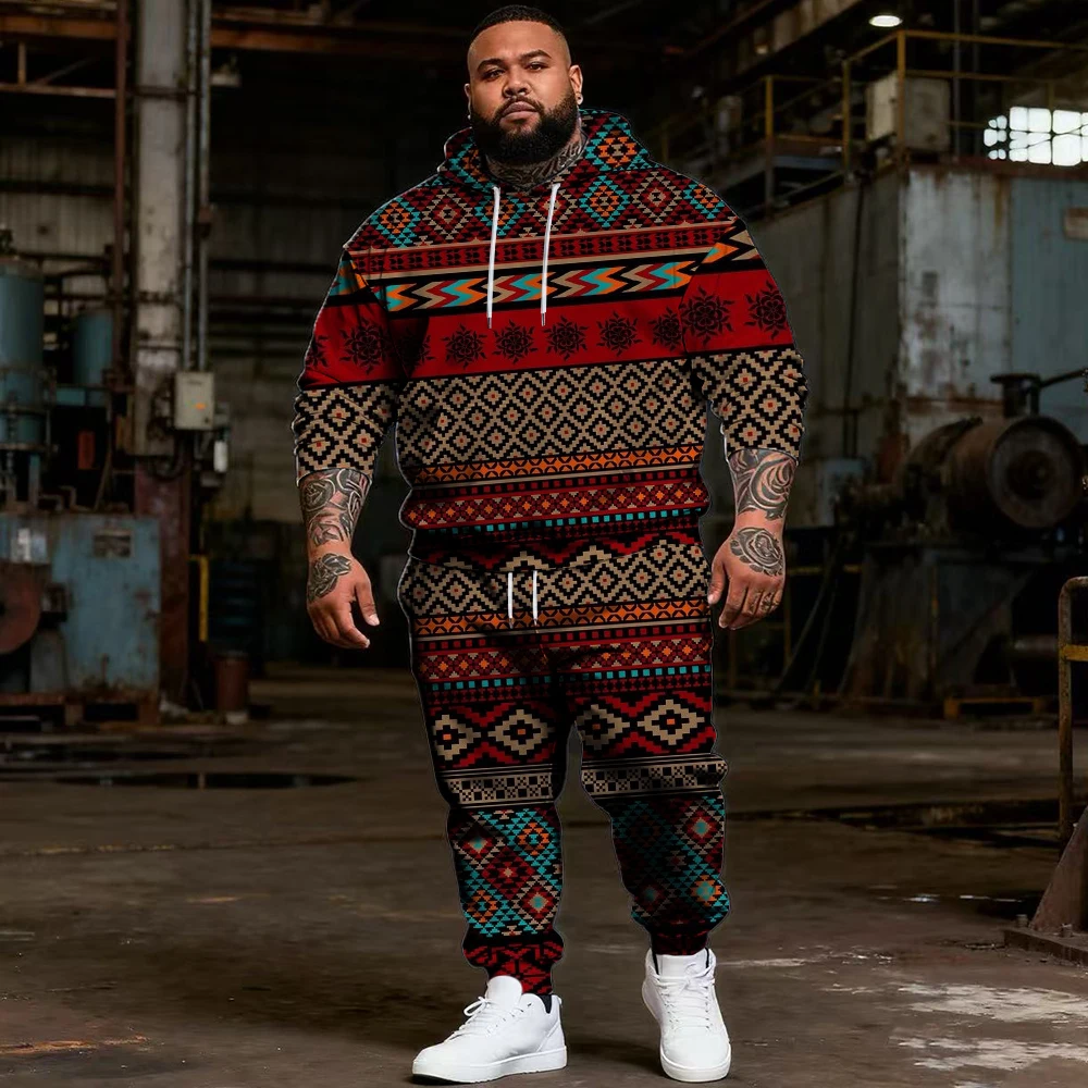 

S-9xl Мужская толстовка больших размеров большого и высокого размера: этнические, клетчатые элементы — одежда из двух предметов, дышащий материал, стильный дизайн