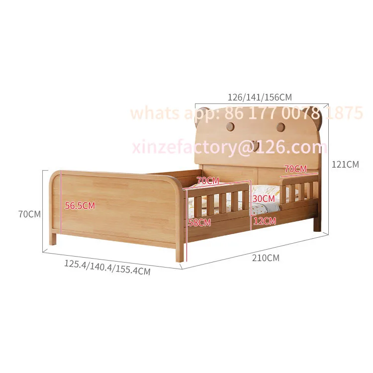 Customizable all solid wood children's bed with guardrail 1.5 meters boys and girls bedroom simple 1.2 single bed 1.35m small