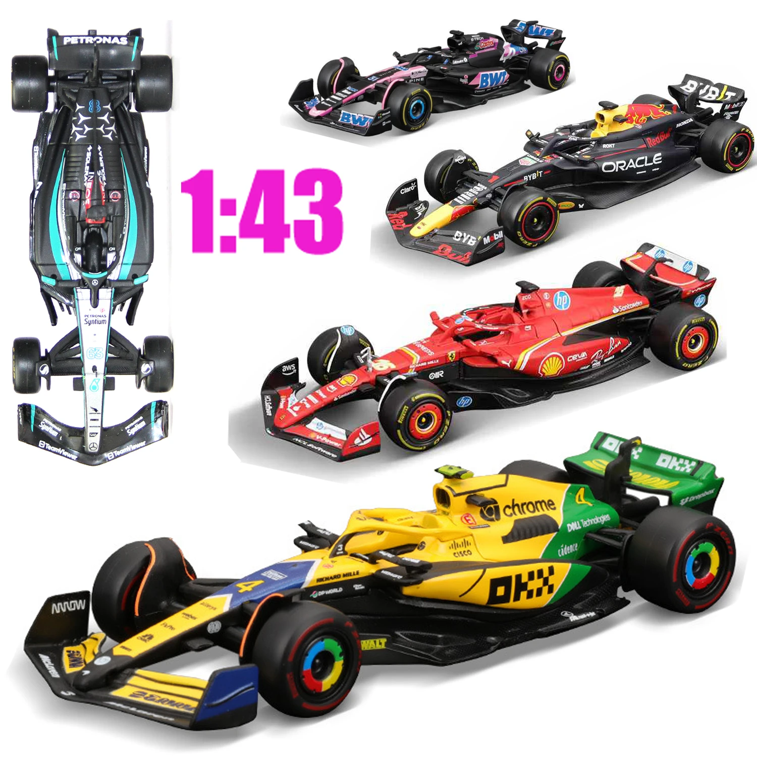 Bburago 1:43 F1 2023/2024 Ferrari SF24 # 16 Modell Spielzeug Sammlung W15 NO44 Mercedes-AMG Modelo Coche F1 Red Bull 1/43 McLaren