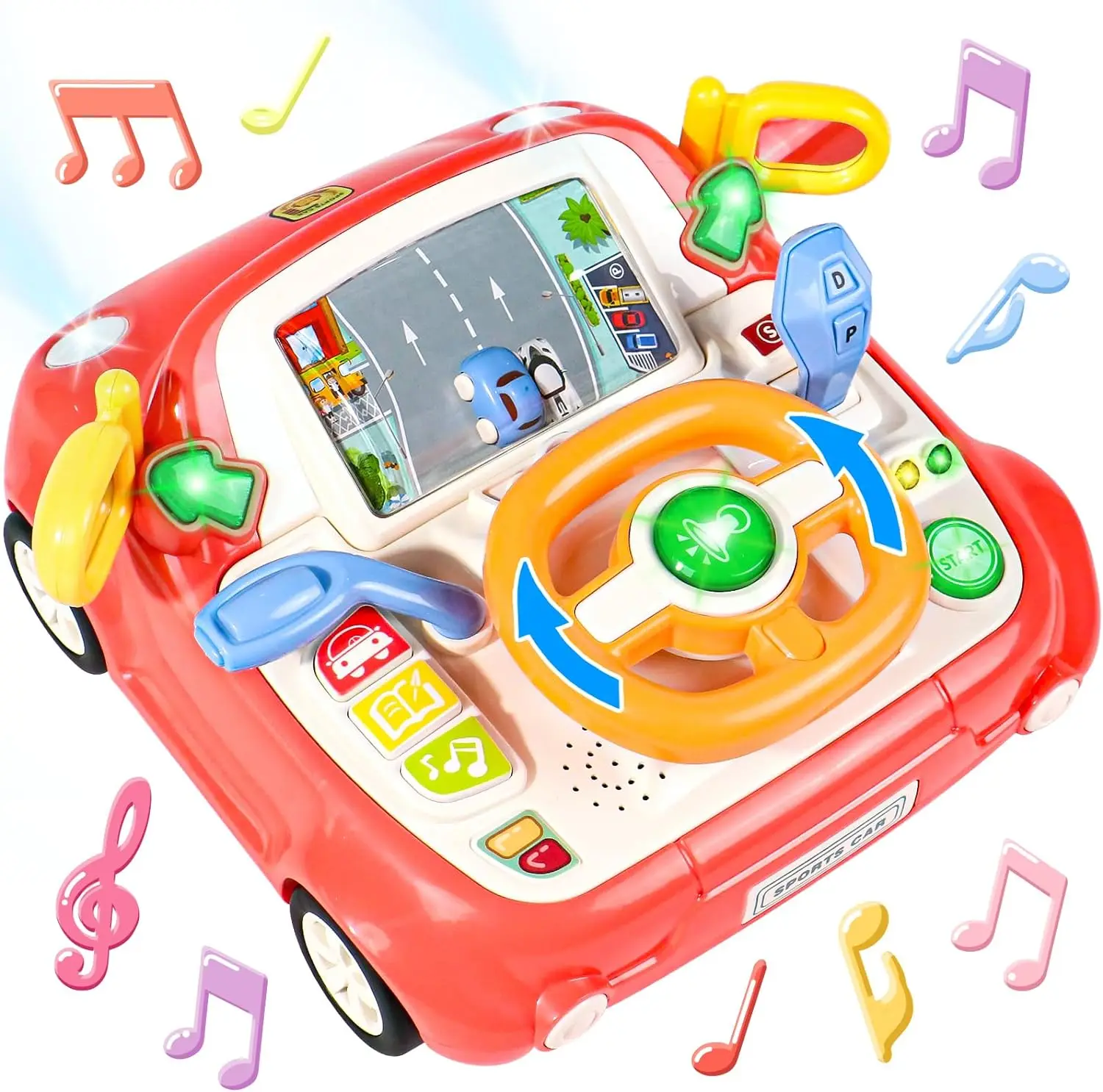 Bebê musical volante carro brinquedo simulação interativa brinquedos de condução assento de carro brinquedo sensorial desenvolve habilidades motoras finas para presente