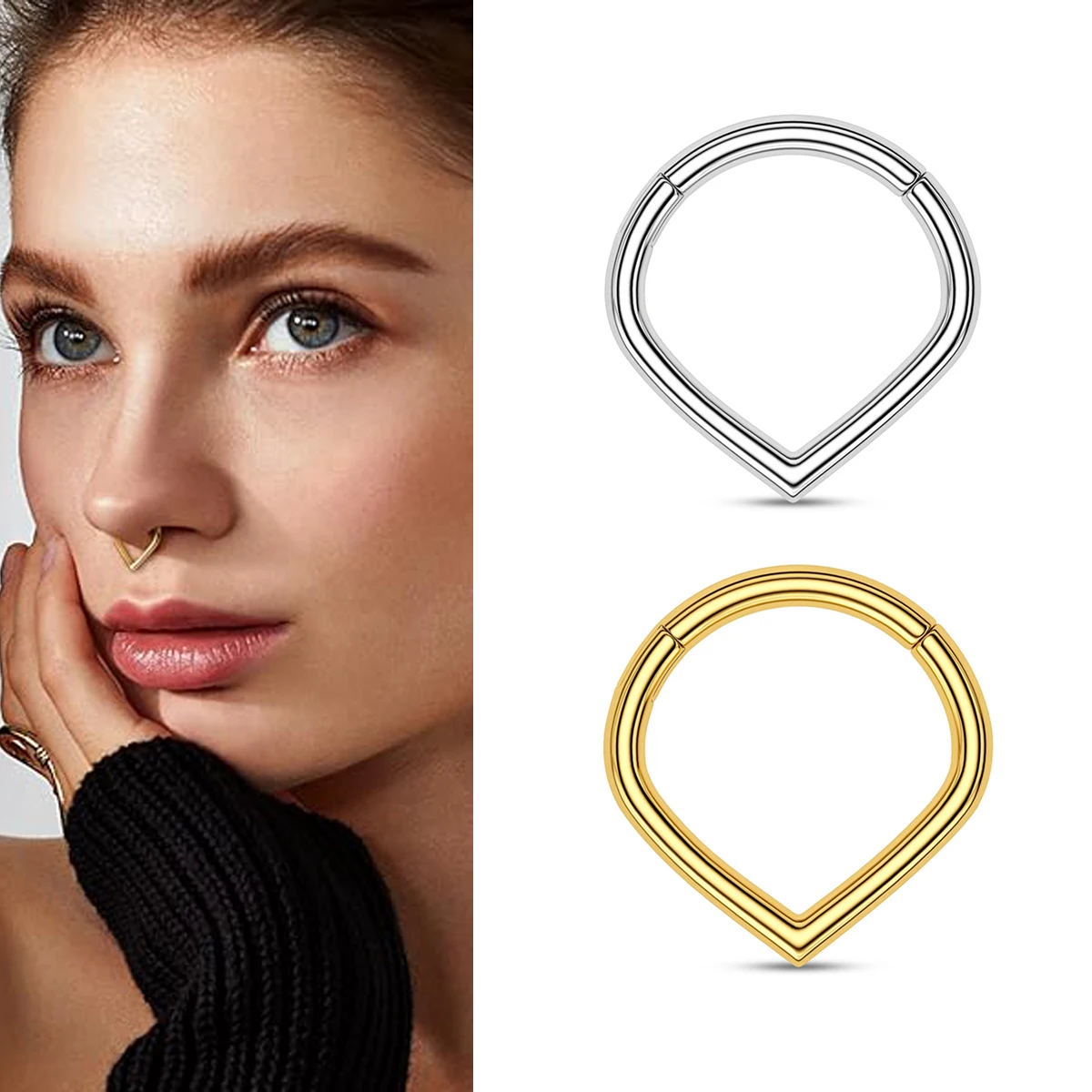 Heart Hinged Nose Ring Hoop Teardrop Septum Hoop Conch Daith Helix Ring Hoops Rook Tragus Ring Lip Ring Cartilage Earrings Hoop