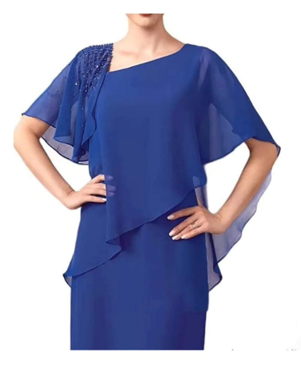 Vestido Chiffon com lantejoulas e miçangas para a mãe da noiva, uma linha, roupa formal longa, terno do casamento, vestidos do convidado