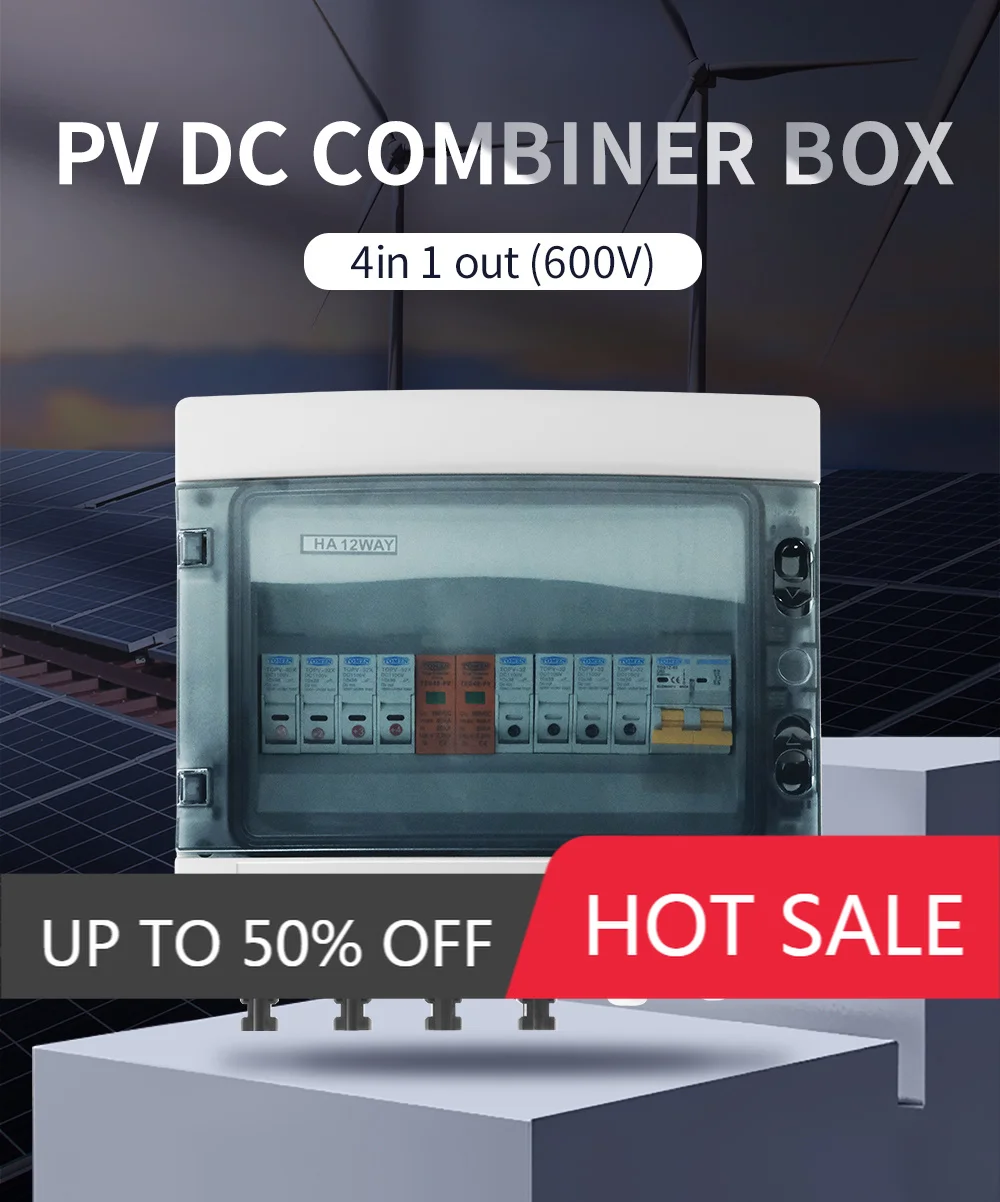 TOMZN 12 Ways IP65 Waterproof PV Combiner Box DC600V SPD Fuse MCB Lightning Protection 4 Input 1 Output Solar Box