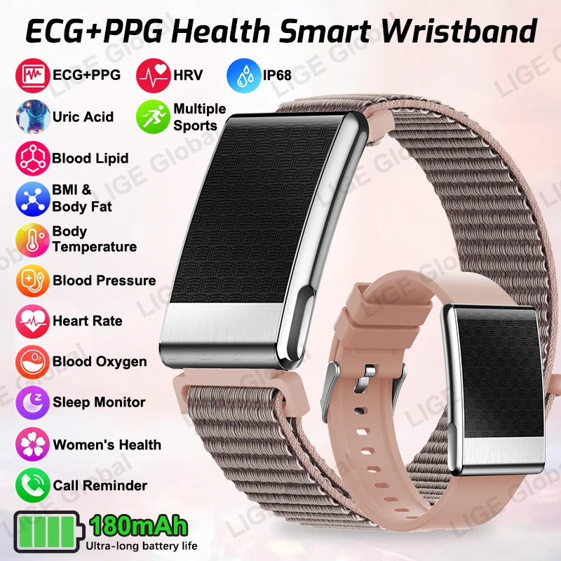 

LIGE без экрана ЭКГ + PPG Женский умный браслет Липиды в крови Мочевая кислота Сердечный ритм Артериальное давление Спортивные часы для фитнеса Женские часы для здоровья