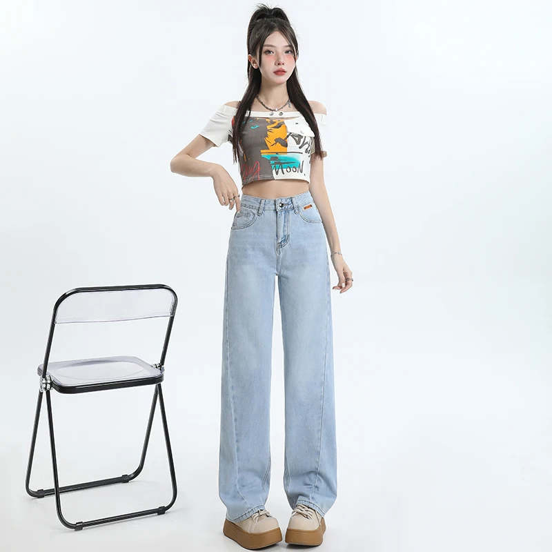 Jean Vintage taille haute pour femmes, ample, jambes larges, rétro, doux, extensible, pantalon évasé confortable, vêtements décontractés d'été