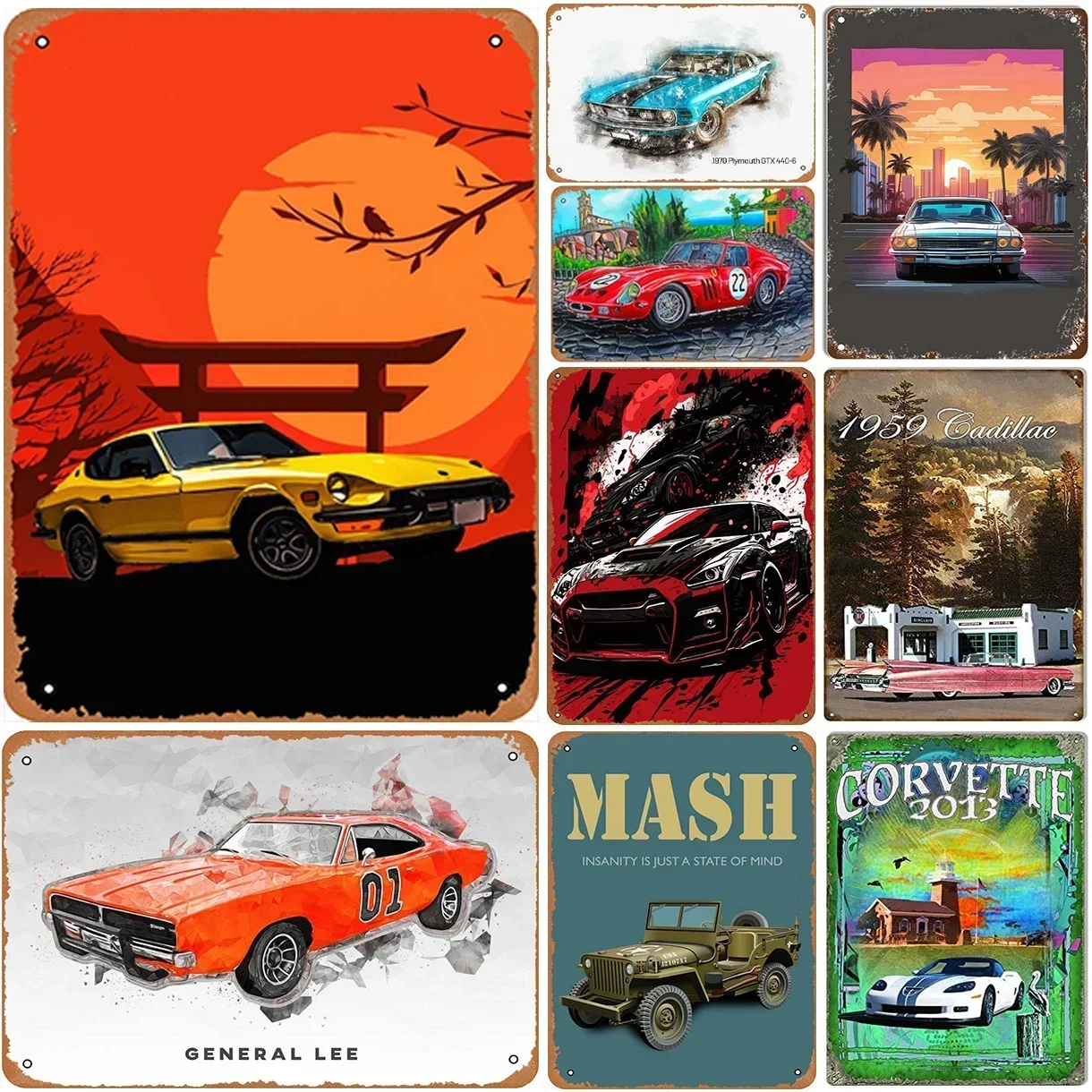 

Metal Tin Signs Plaque Old Classic Cars Wall Decoration Vintage Art Posters Iron Painting for Man Cave Home Cafe Garage Club Bar